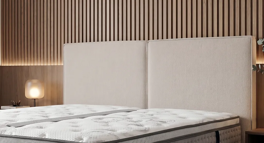 Tête de lit Signature et dessus des deux matelas reliés par la bande auto-agrippante